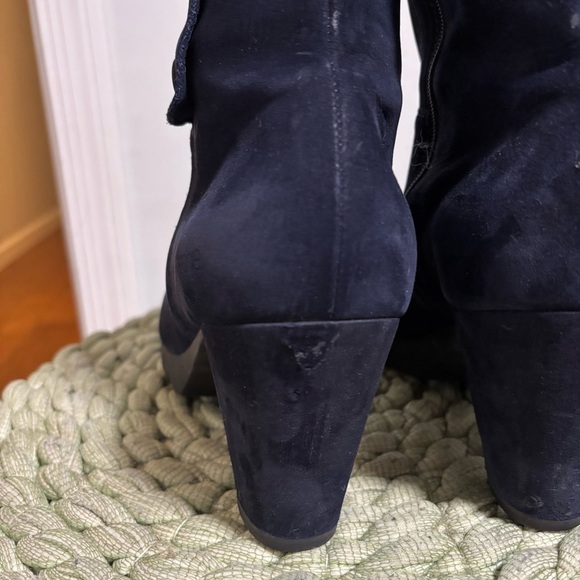 Arche Navy Blue Nubuck Black Snap Block Heel Mid Calf Boots - Picture 9 of 12